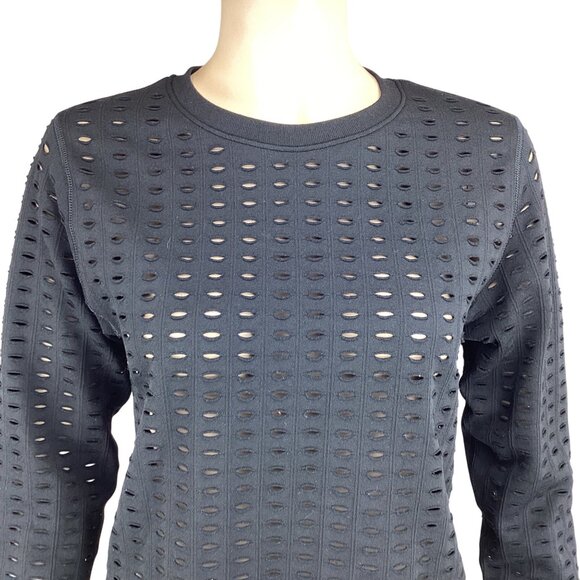 Calia Black Top Size Large Long Sleeve Eyelet Open Knit‎ Mesh Cutout - Picture 4 of 6